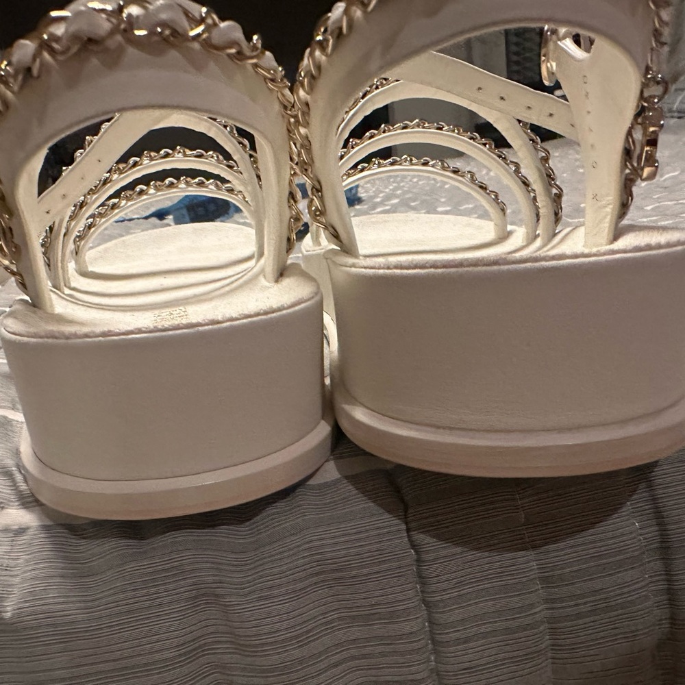 CHANEL White and Gold Platform Sandals